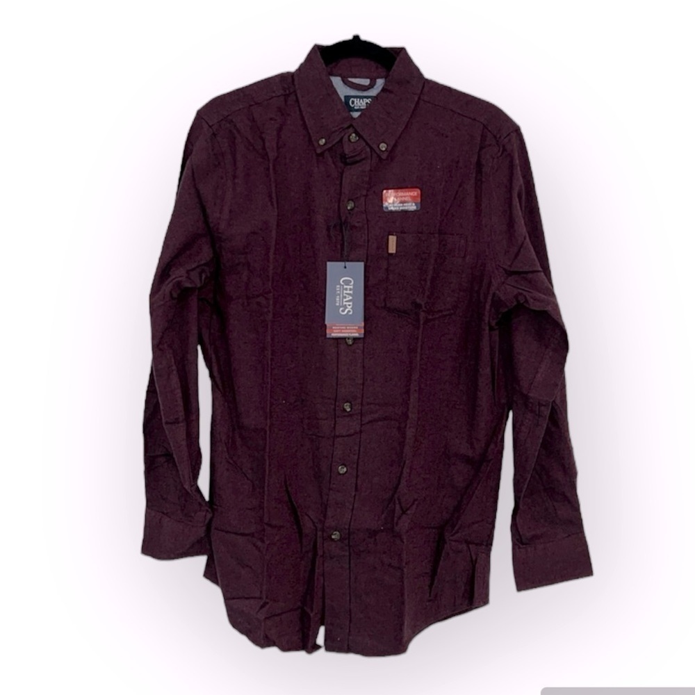 CHAPS Burgundy Red Long Sleeves Perfomance Flannel size Small in Rich Ruby